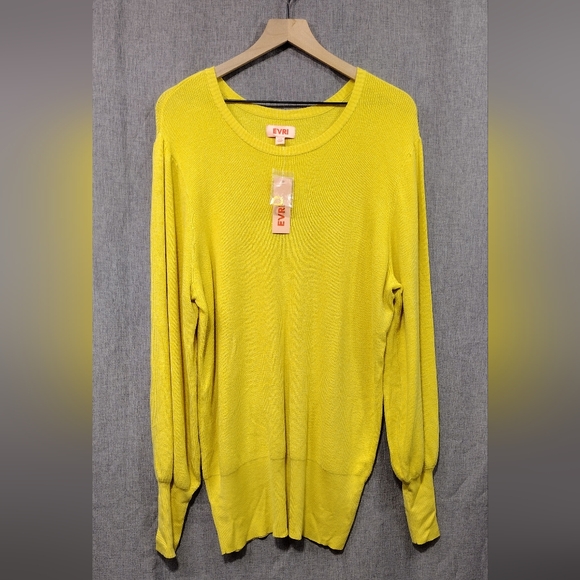 NWT Evri Ribbed Sweatshirt Women's 2X Yellow Casual Retro 90s Y2K Minimalist - Picture 1 of 10